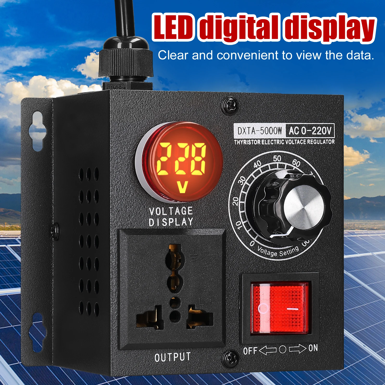 AC220V 5000W Stepless Voltage Regulator Portable Single Phase Voltage Controller for Temperature Speed Light Dimming