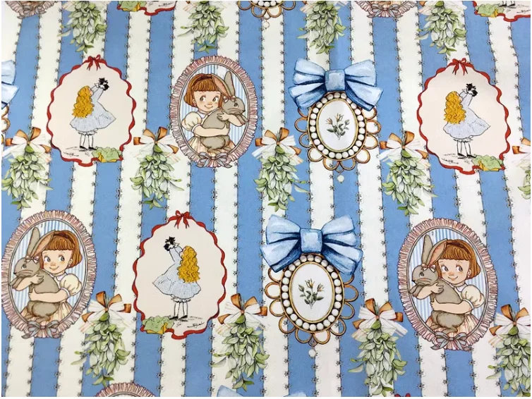 Khaki cartoon style girl rabbit 100% Cotton Fabric Brand New Printed Sewing Cloth Dress Clothing Textile Tissue