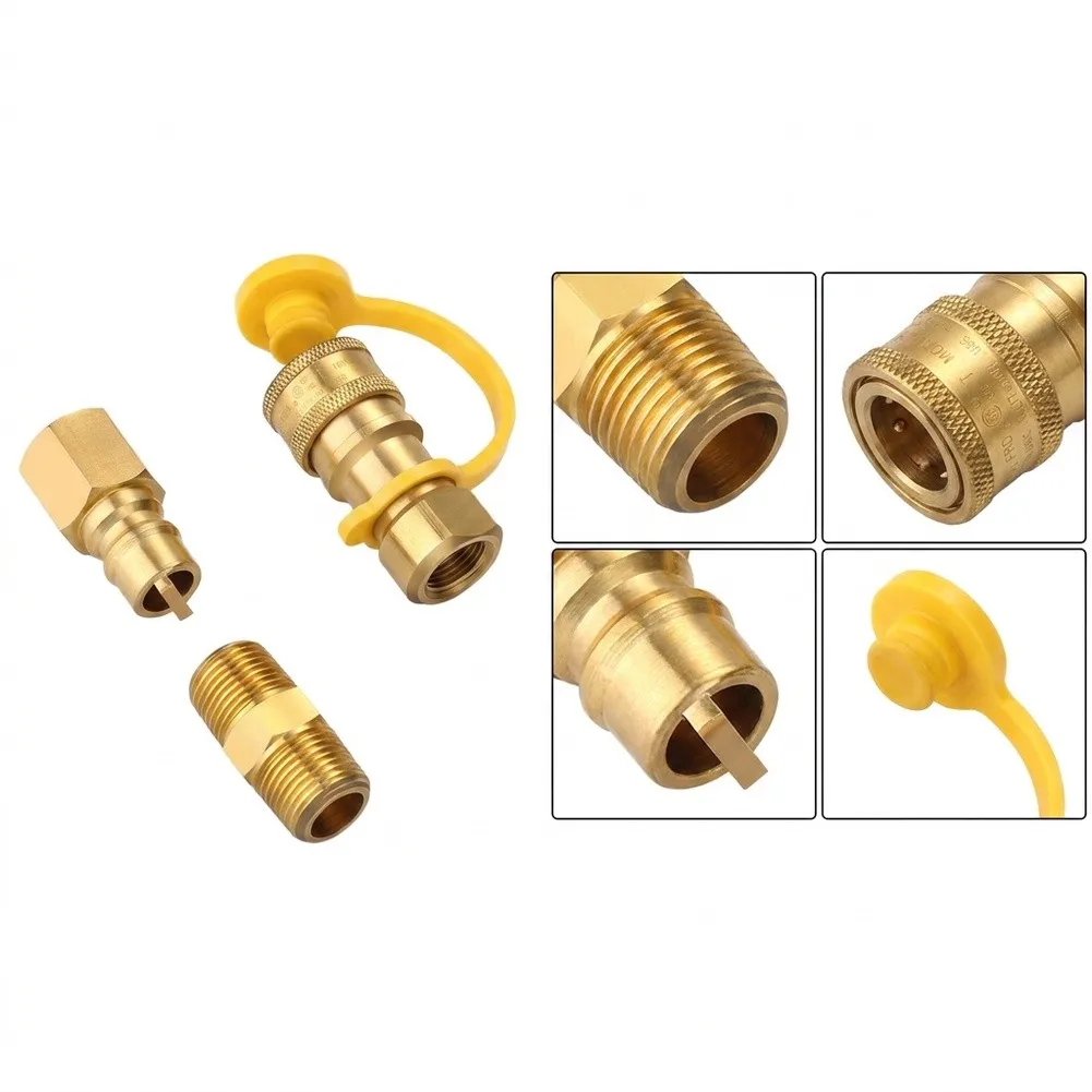 Propane Quick Connect Coupler Kit Made of Solid Brass with Integrated Auto Shut-Off for Safe Use on Outdoor Grills and
