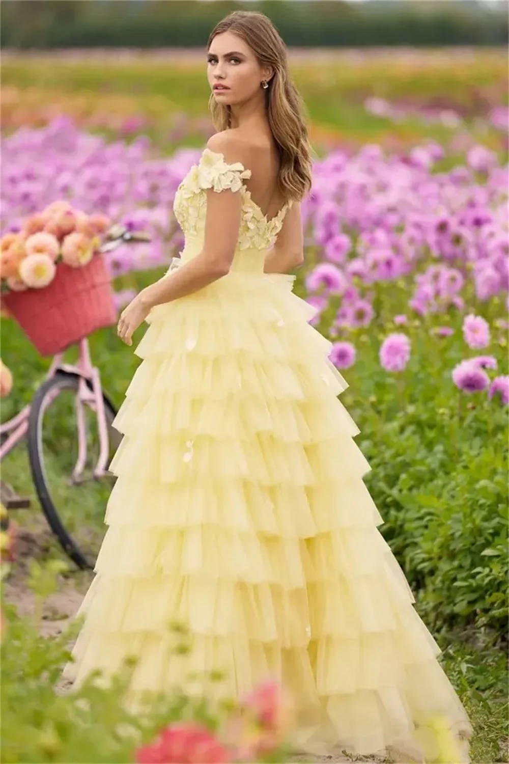 Annie gelbe Ballkleider 3d Applikation Tüll Schichtung Korsett Ballkleid 2024 Vestidos de Fiesta Prinzessin Abschluss feier Kleider