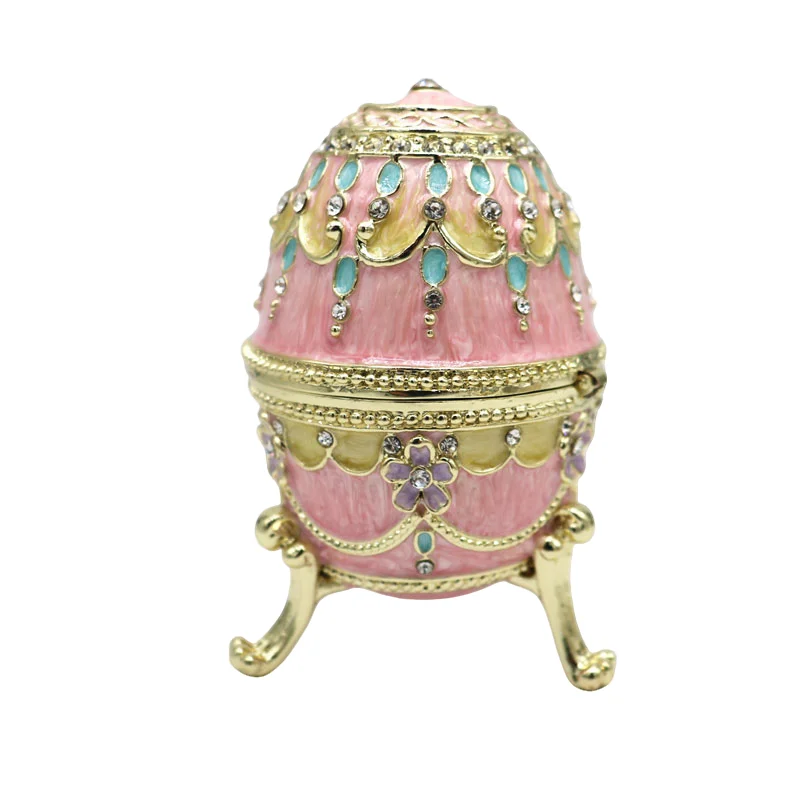 

Faberge Egg Style Hand Painted Enameled Easter Egg music box pink egg Decorative with Hinged Home Decoration