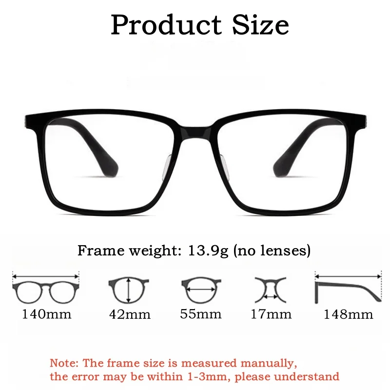 Men's Optical Prescription Glasses Myopia Hyperopia Progressive Anti-reflective Anti-scratch Acetate Titanium Eyewear 140mm