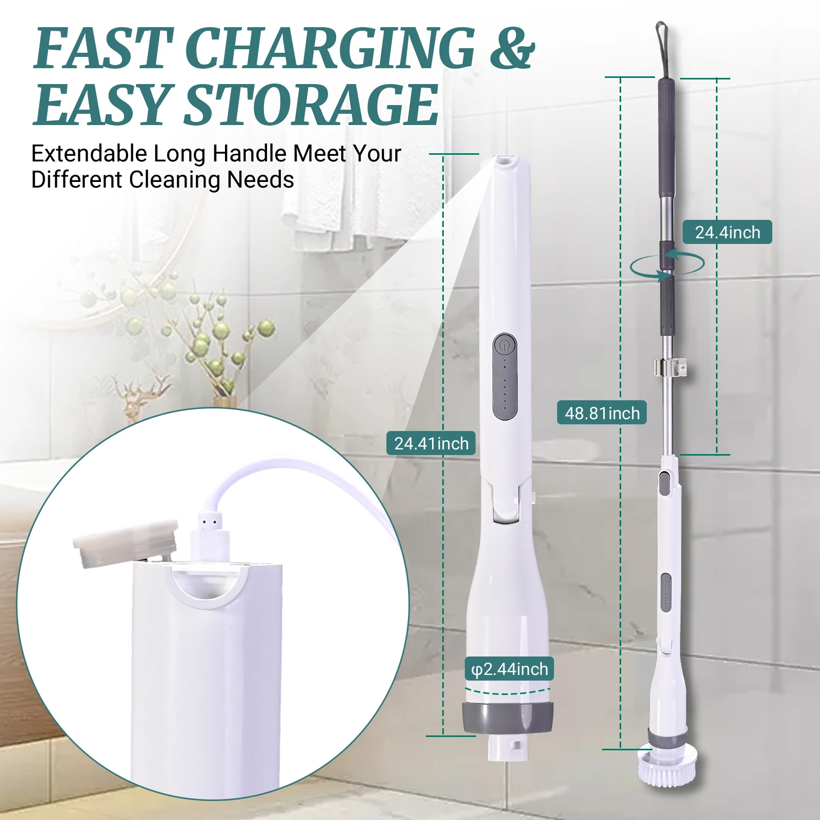 2025 Hot Sale Starry Wireless Waterproof IPX7 Electric Rotating Scrubber Aluminum Adjustable Handle Nylon Brush Cleaning