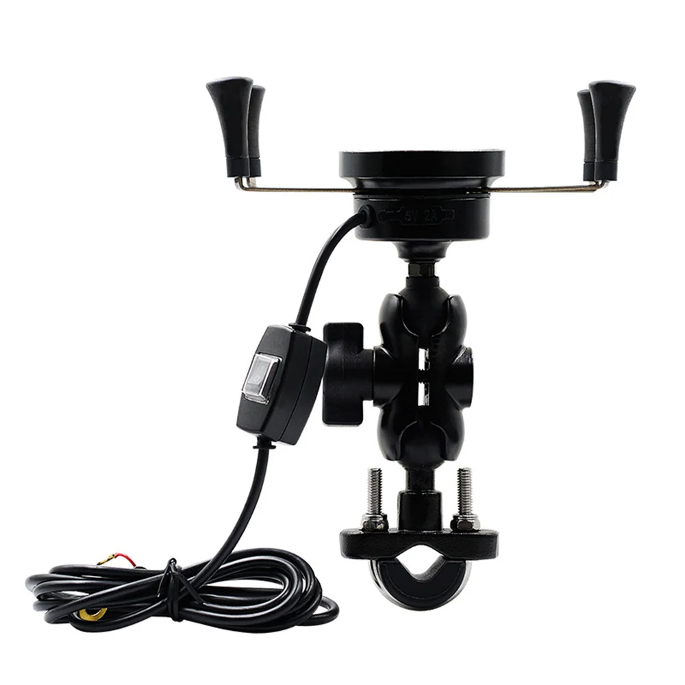 Motorcycle Phone Mount with Wireless USB QC3.0 Fast Charging & Auto Power-off Switch for E-Bike/ATV ‌Waterproof Aluminum Alloy