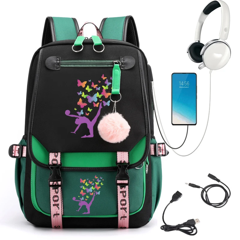 Vlinder Dans Meisjes Print Tiener Rugzak Tassen Schattige Kawaii Bagpack Voor Basisschoolleerlingen Usb Meisjes Schooltas Boekentas