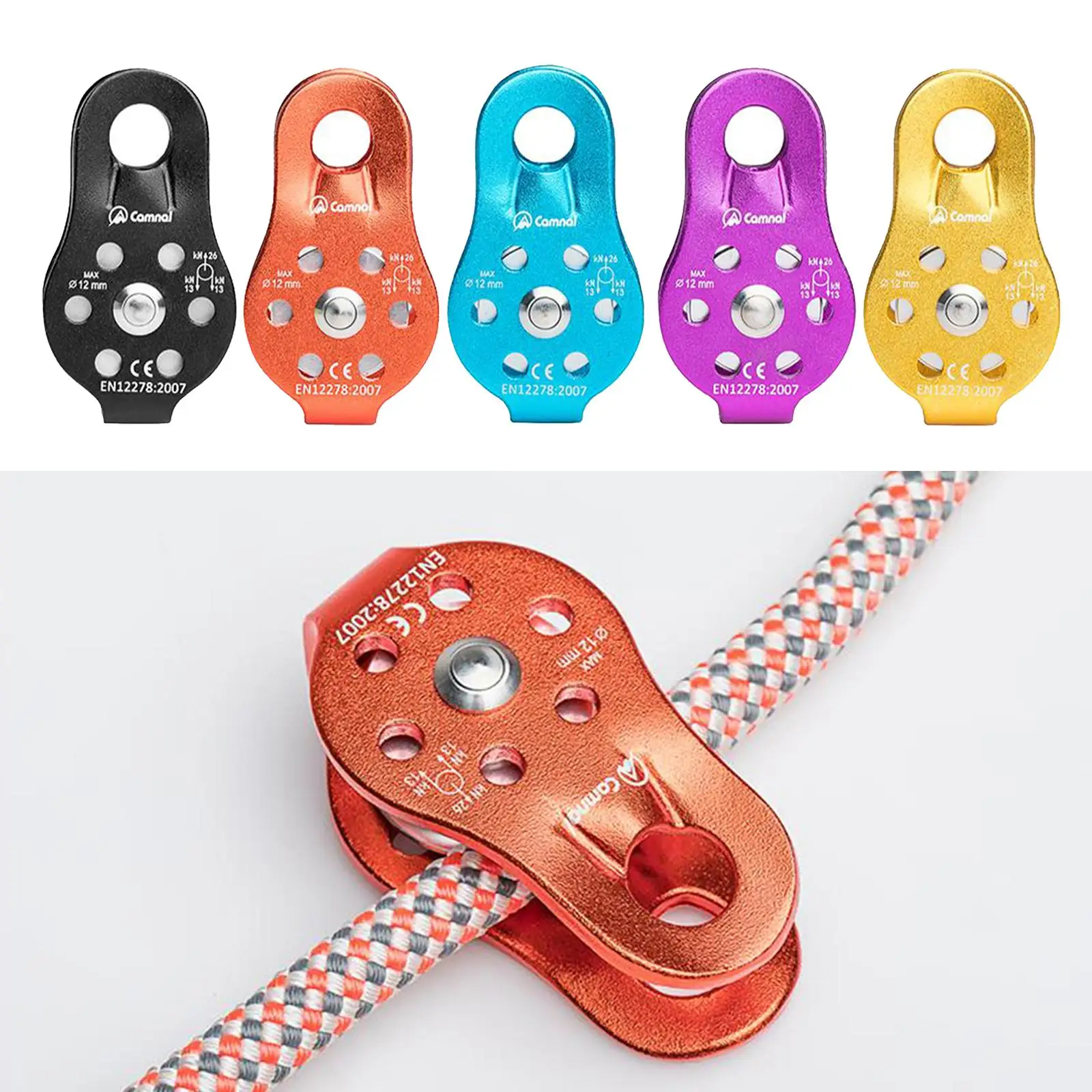 Heavy Duty Small 26KN Climbing Pulley with Stainless Steel Ball Bearing /4 to 1/2 inches Rope