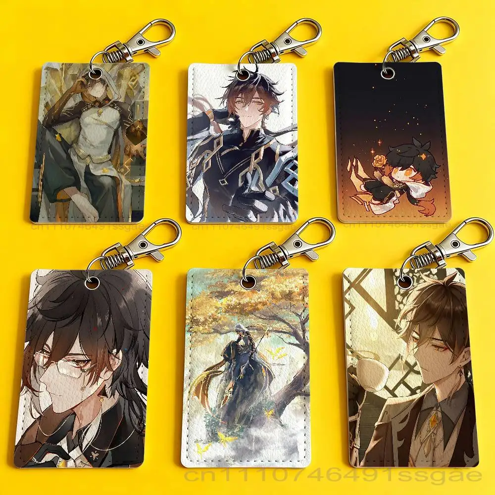 Zhongli G-Genshin Impact Card Holder Men And Womenn Universal Antirust Keychain Learther Access Drop Key Tag Ring