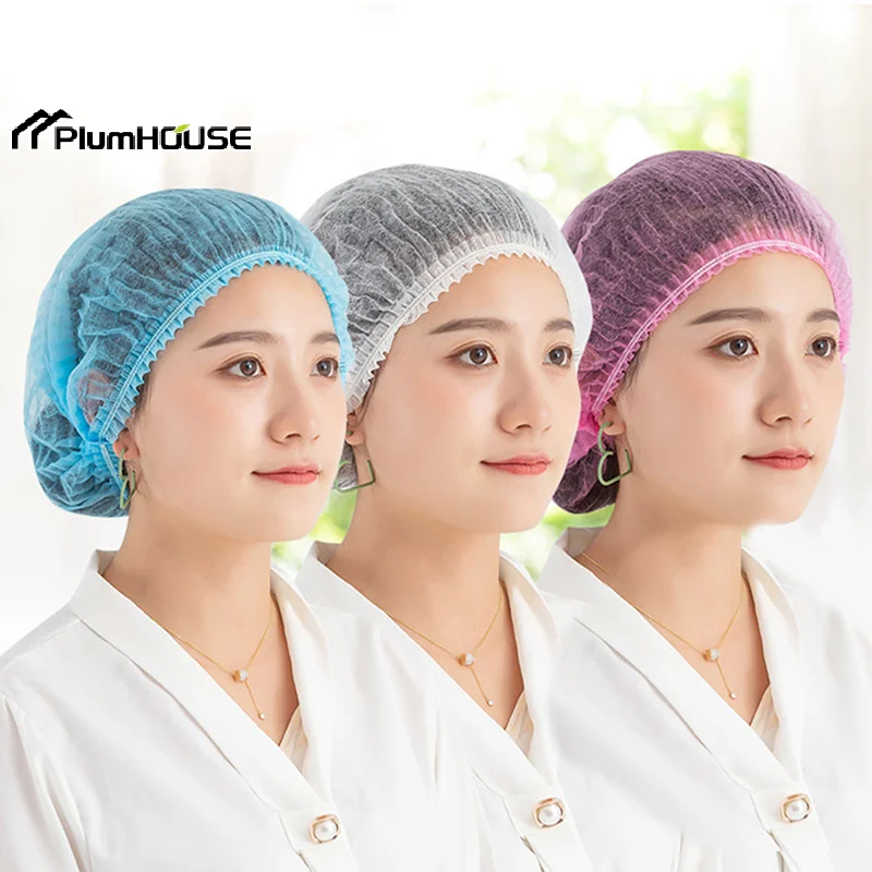 

50pcs Thick Disposable Hair Caps Worm-Style Cap Food Processing Workshop Sterile Work Hat Chef Catering Dust-proof Net Caps