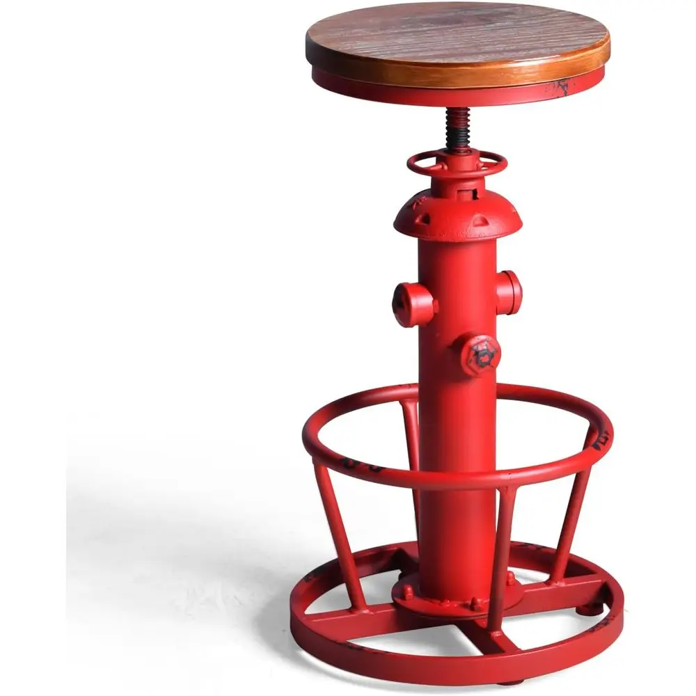 

Антикварный барный стул в стиле стимпанк, винтажный, индустриальный, регулируемый, поворотный, с круглым основанием, состаренный красный цвет, деревянная сидушка