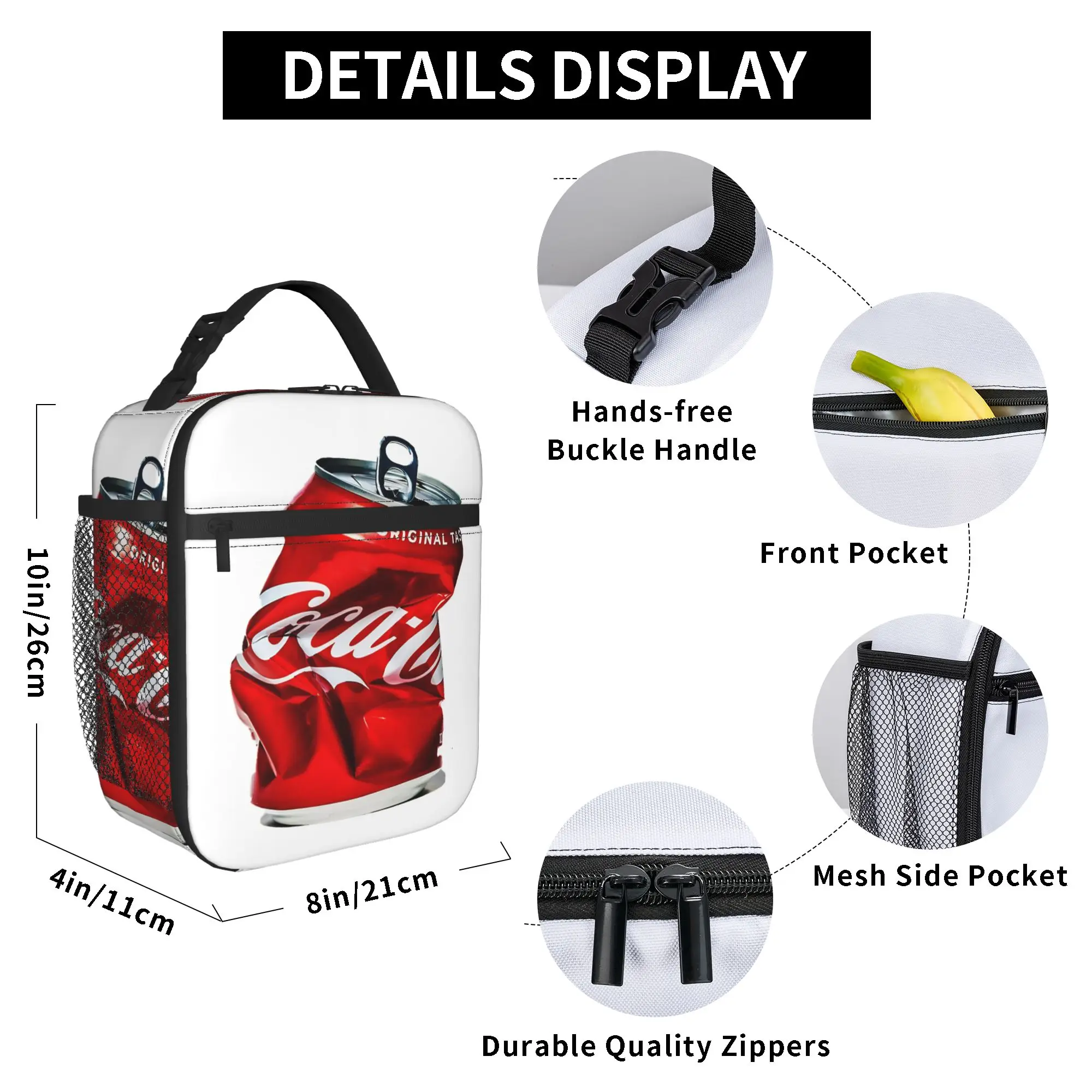 Coca Cola Soda Drink Lunch Bag Cute Outdoor Picnic Lunch Box Graphic Design Portable Cooler Bag view 5