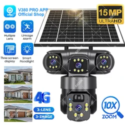 V380 PRO 4G Solar Camera HD 15MP Three Lens PTZ Camera Outdoor Camera Waterproof IP CCTV Two-Way Intercom Night Camera