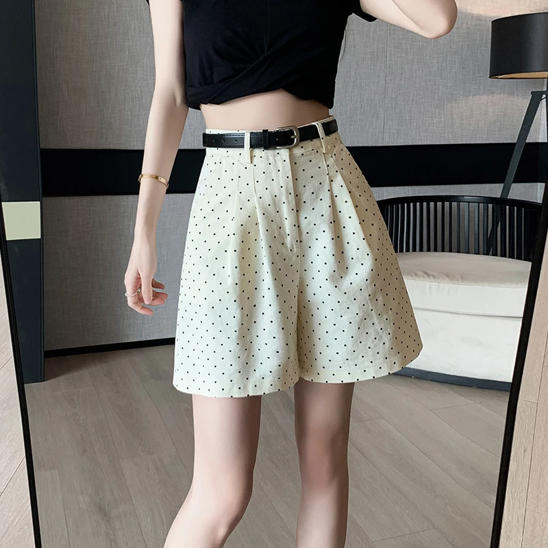 Contrast Color Fashion Wave Point Simple A-line Female Shorts Summer New Basic High Waist Street Casual Loose Women Jean Shorts