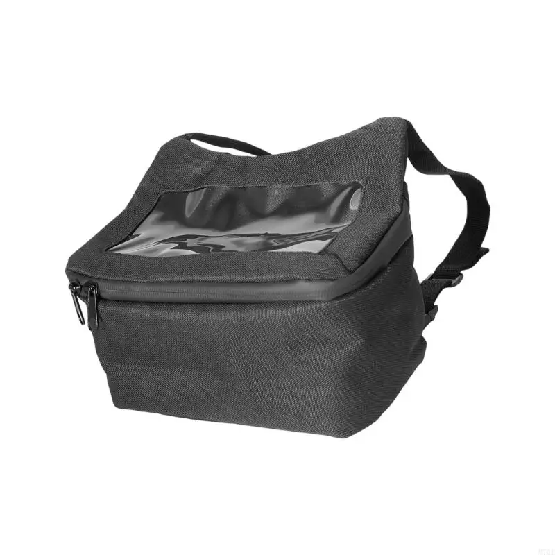 M76E Handlebar Storage Bag with Clear Phone Window, Zippered Pocket and Strap Mount for Daily Commute Checks and Route View