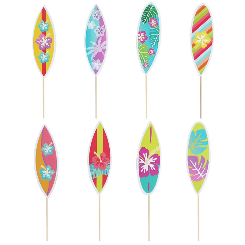 

8 Pieces/set Hawaii Party Cake Ornaments,Cupcake Topper Decoration, Surf Boards Shape Insert Cakes,birthday,summer Pool Party