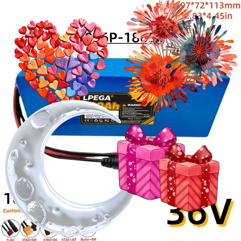 10S6P 36V 100Ah 18650 Lithium Battery Pack XT60 Connector with BMS Protection Board Rechargeable Battery for E-Bike Scooter