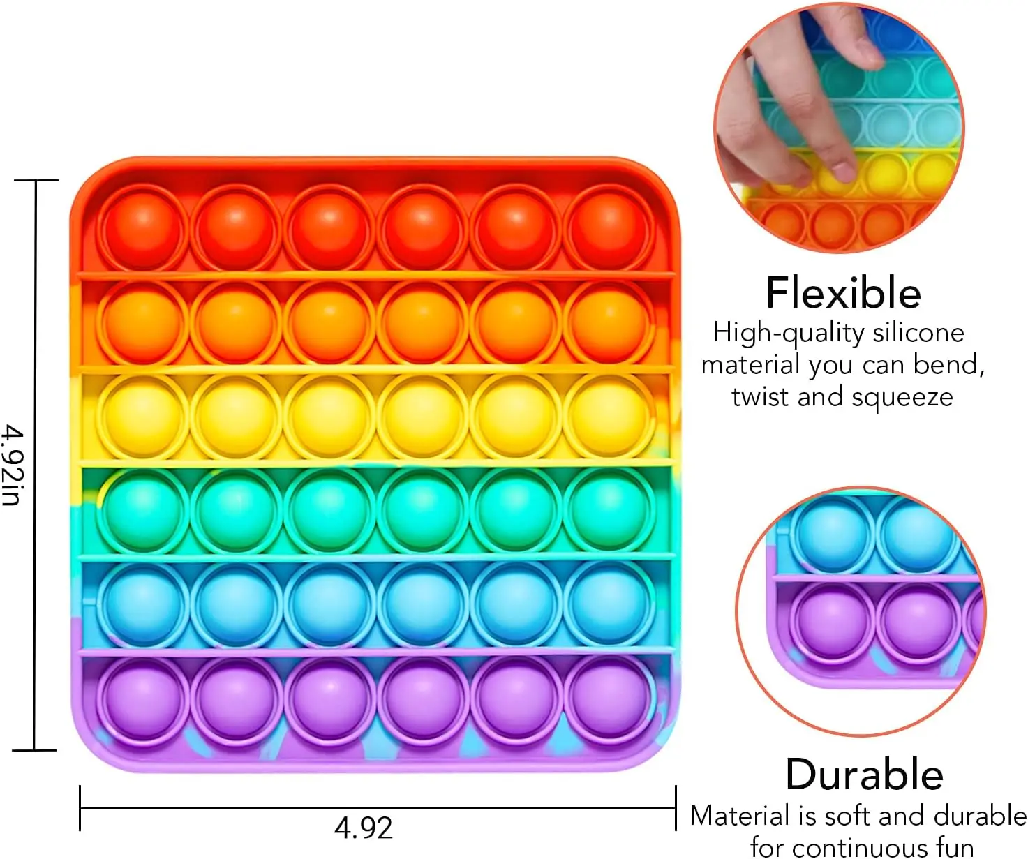 Push Pop Bubble Fidget Sensory Toy - for Autism, Stress, Anxiety - Kids and Adults (Rainbow Square), Party Favors,Christmas gift