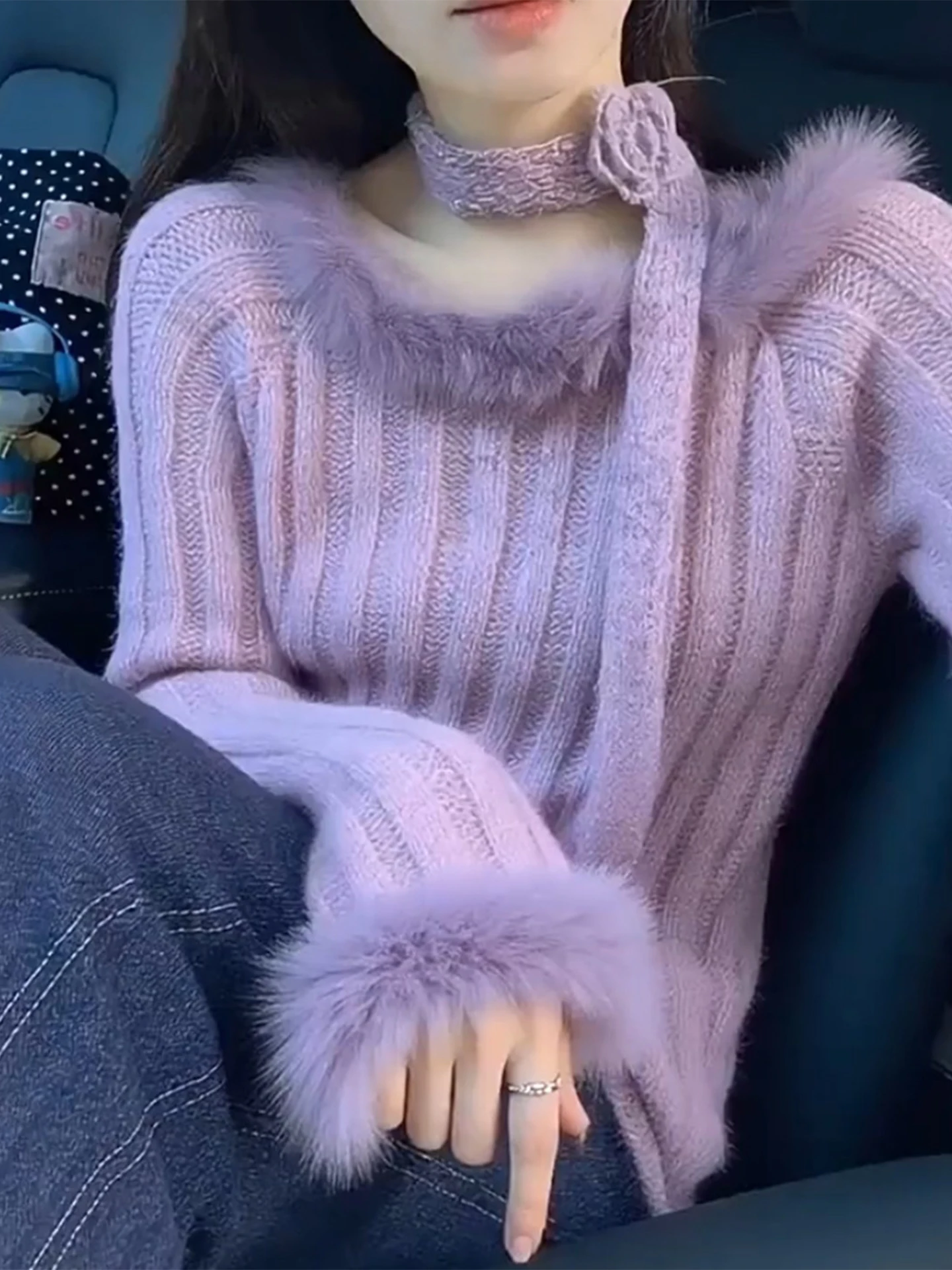 

Мягкий фиолетовый вязаный свитер, женский облегающий длинный свитер с воротником-стойкой, удобный дышащий нежный зимний топ