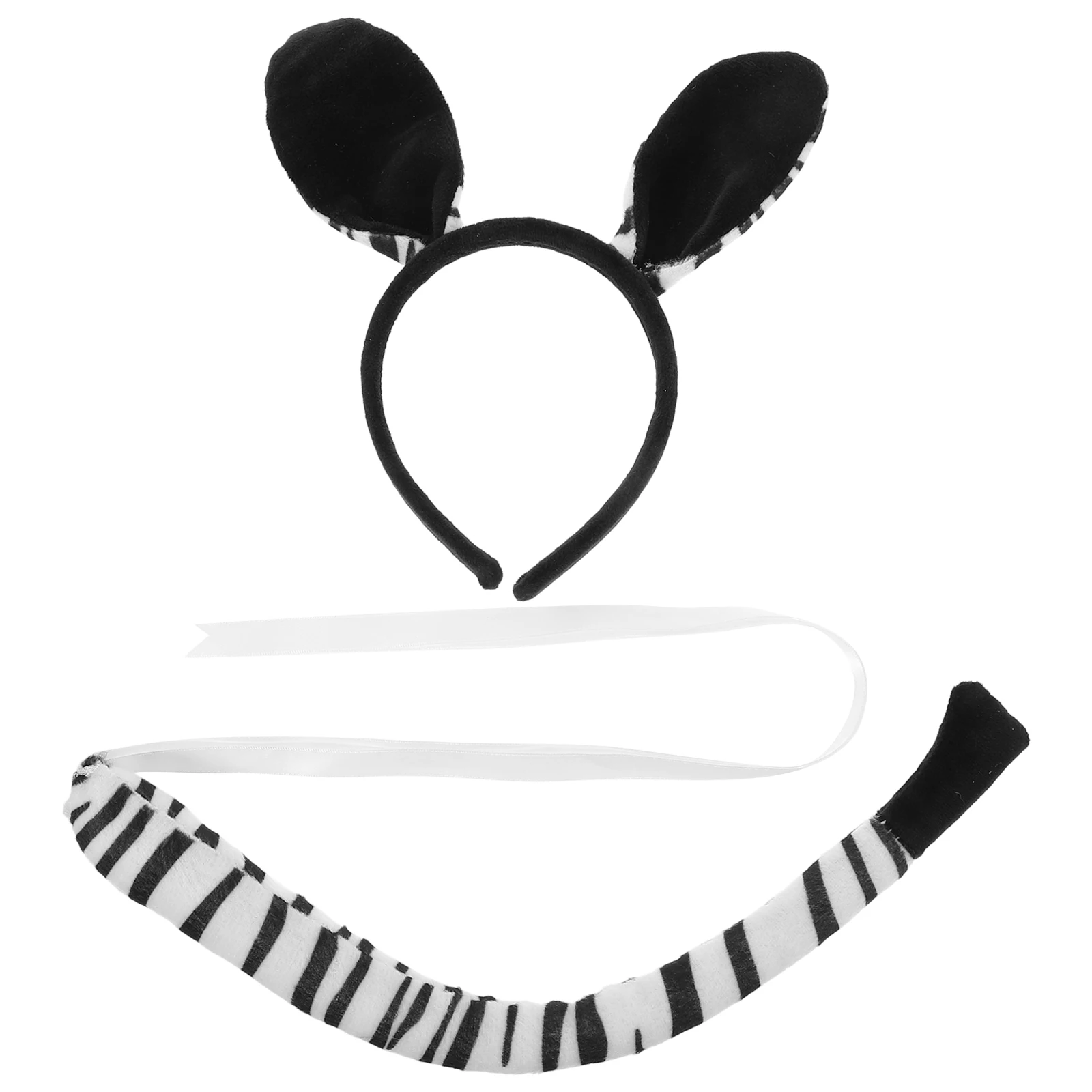 

Delicate Comfortable Zebra Animal Ear Headband And Tail Costume Set For Cosplay Party Performance Solid Cloth Accessory Headwear