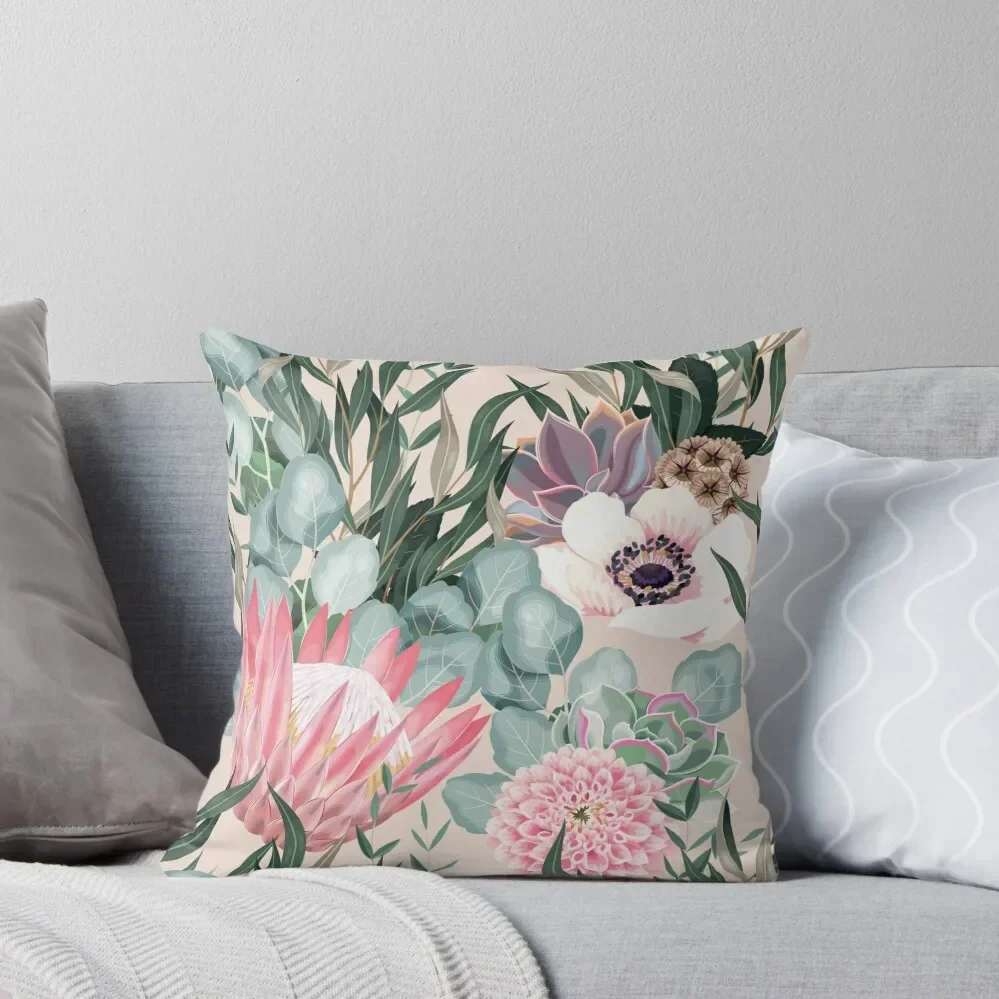 Vector seamless pattern with protea and greenery Throw Pillow Rectangular Cushion Cover Cushions Home Decor Pillow