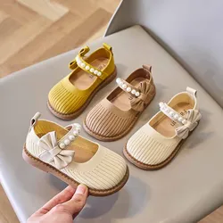 Children's shoes 2024 spring new Korean version of bow girl princess shoes children woven soft soles non-slip baby and kid shoes