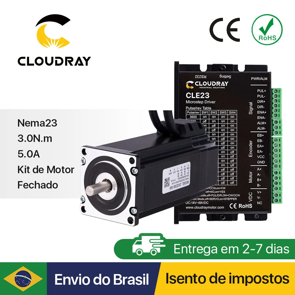 Motor de passo Cloudray Nema 23 com codificador 3.0N.m Driver de motor de passo de circuito fechado Fácil servo driver com cabo grátis de 1,5 m