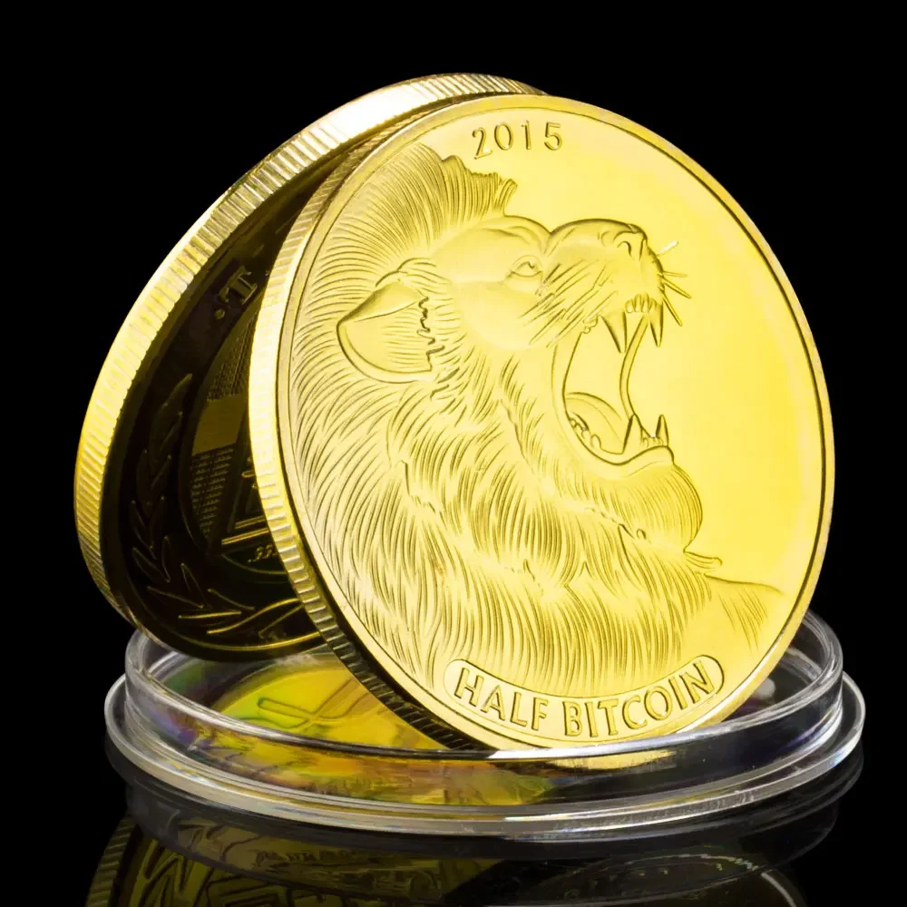 Half Bitcoin 2015 Lion Collectible Physical Crypto Souvenir Coin Collection Cryptocurrency Coin Titan Bitcoin Commemorative Coin