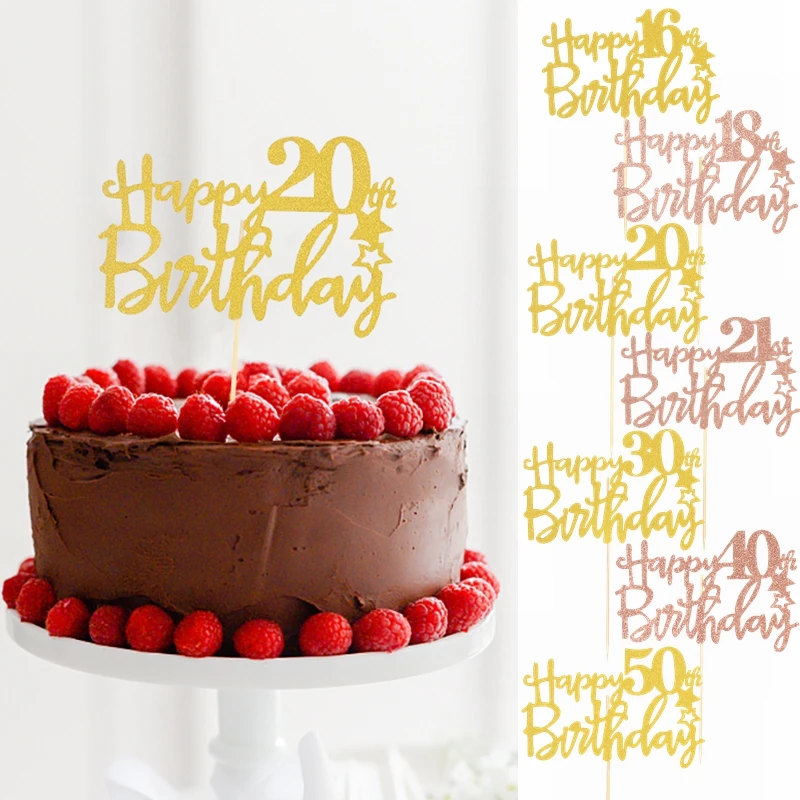 

3/5pcs Happy Birthday Cake Toppers 16 18 20 21 30 40 50 60 Years Old Cupcake Topper Birthday Party DIY Baking Dessert Decoration