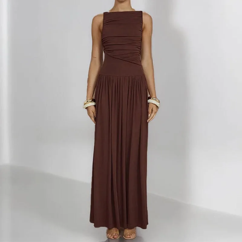 Spring Summer Women Dresses Elegant Fitted Pleated Long Dress Jumpsuit Playsuit Matching Set