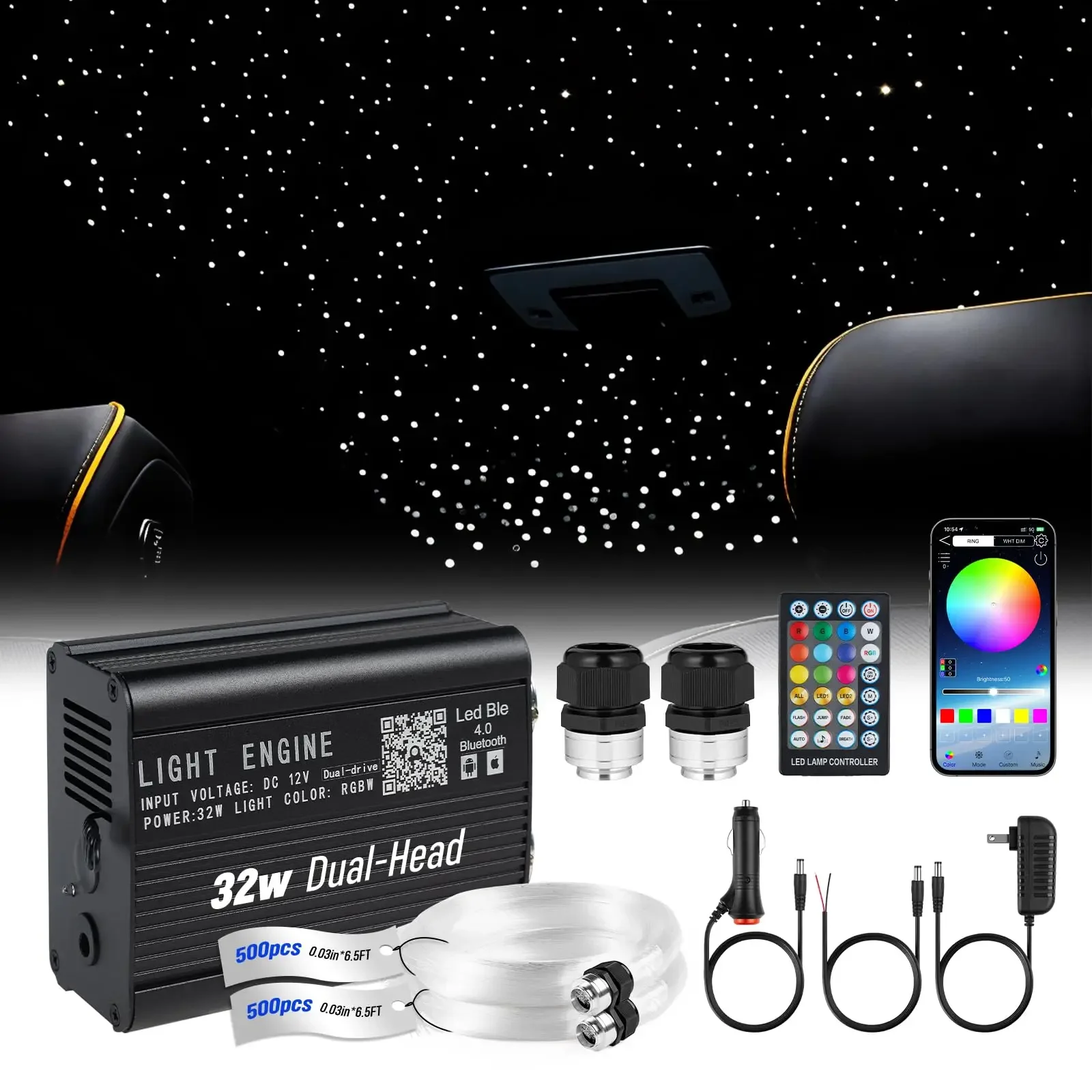 

RGBW Star Ceiling Light Car Roof Fiber Optic Led Lights Kit Ambient Roof Stars Lights Car APP Music Control for Car Led Interior