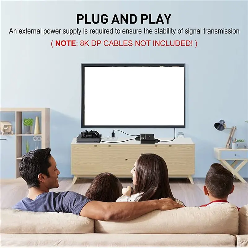 A31T 2X 8K for DisplayPort Switch 2 in 1 Out/1 in 2 Out for DP Switch Supports 8K30Hz 4K120Hz for PC Monitor Laptop
