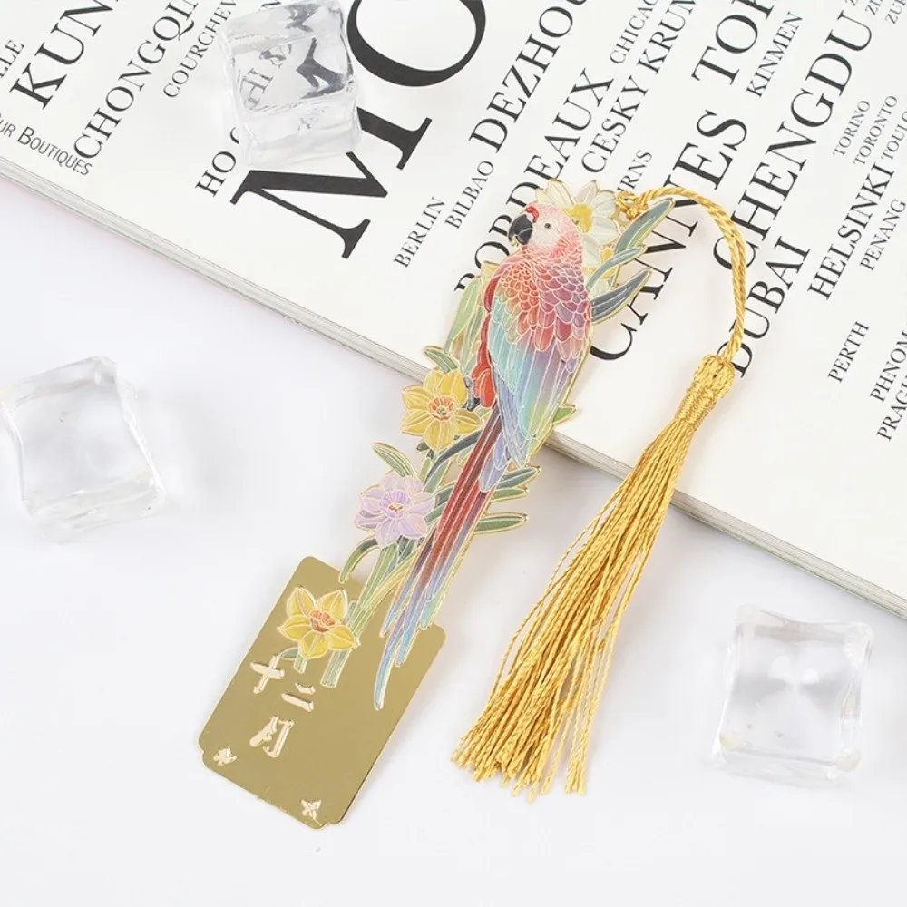 Hollow Metal Plants Bookmark Exquisite Rectangular Book Marks Flower & Birds Oil Painting Style Reading Book Tools