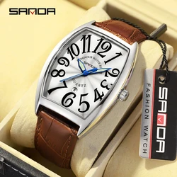 SANDA New Quartz Watch 2022 Casual Fashion Men Watch Simple Dial 30M Waterproof Wear Resistant Genuine Leather Strap Reloj 7022