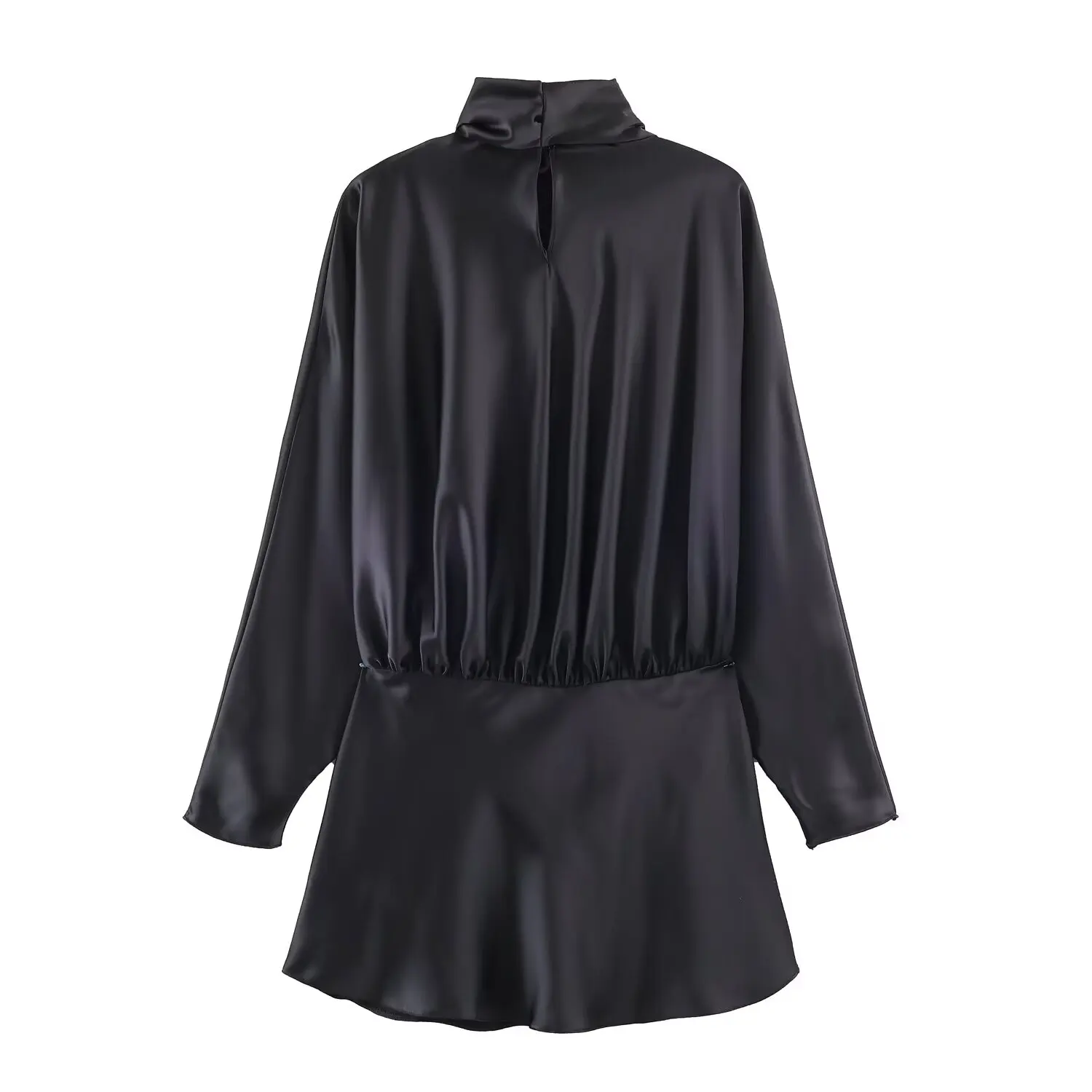 Vestido elegante de satén francés para mujer, bufanda a la moda, decoración, Vestido corto femenino, Mini vestido de manga larga para primavera y otoño