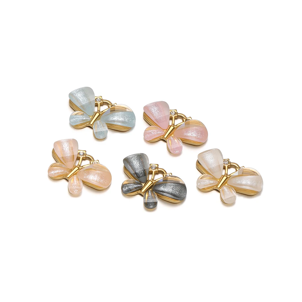 3 قطعة الفولاذ المقاوم للصدأ البطانة الزركون فراشة Charms قلادة قلادة DIY بها بنفسك أقراط رائعة صنع المجوهرات النتائج بالجملة