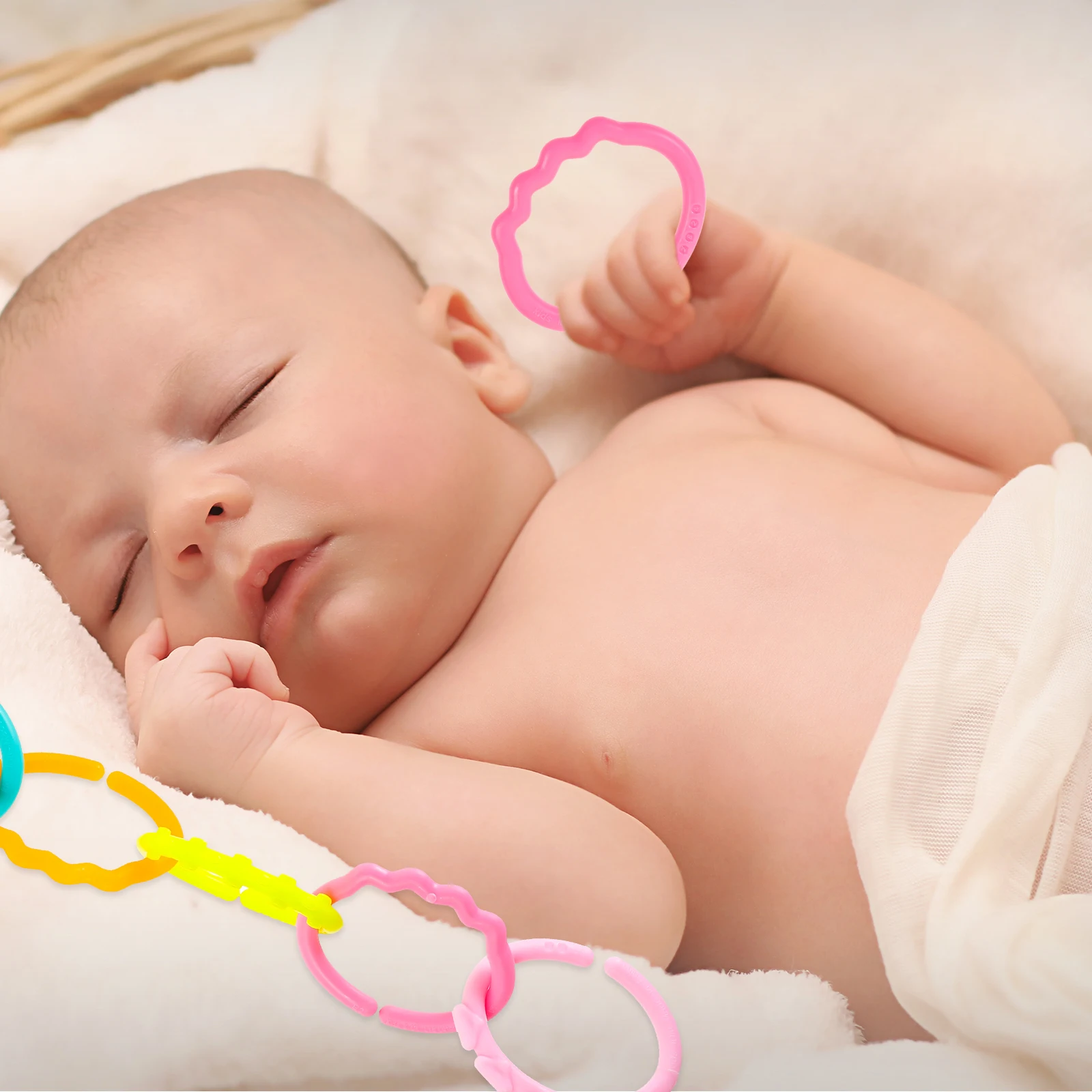 

24 Pcs Connecting Ring Baby Teether Rattle Toys Stroller Rubber Links Safe Non Toxic Infant Learning Activity