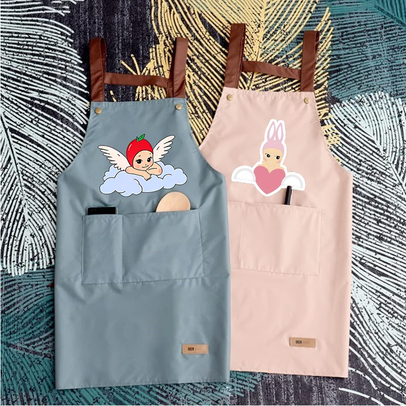 Sonny Angel Apron Women Cartoon Home Baking Restaurant Barbecue Beverage Apron Waterproof Oil Resistant Sleeveless Pinafore Gift