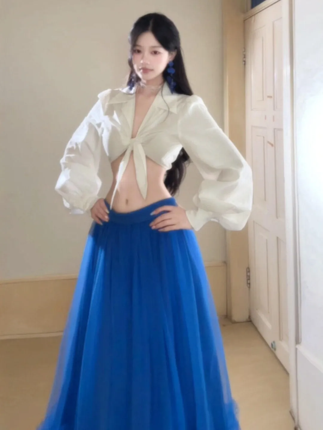 

Gentle Wind Beautiful Top Mesh Skirt Two-Piece Set Anti-Wrinkle Cotton Polyester Blend Summer Fashion Casual Ensemble