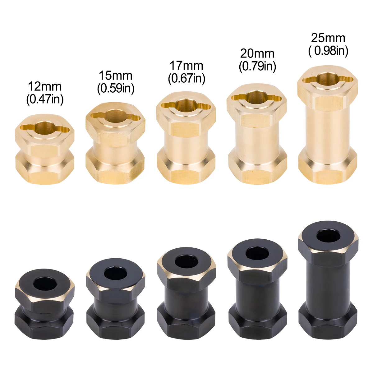 2 cores-4 peças adaptadores hexagonais de roda estendida de latão resistente 12/15/17/20/25mm para 1/10 RC Crawler Axial SCX10 II 90046 D90