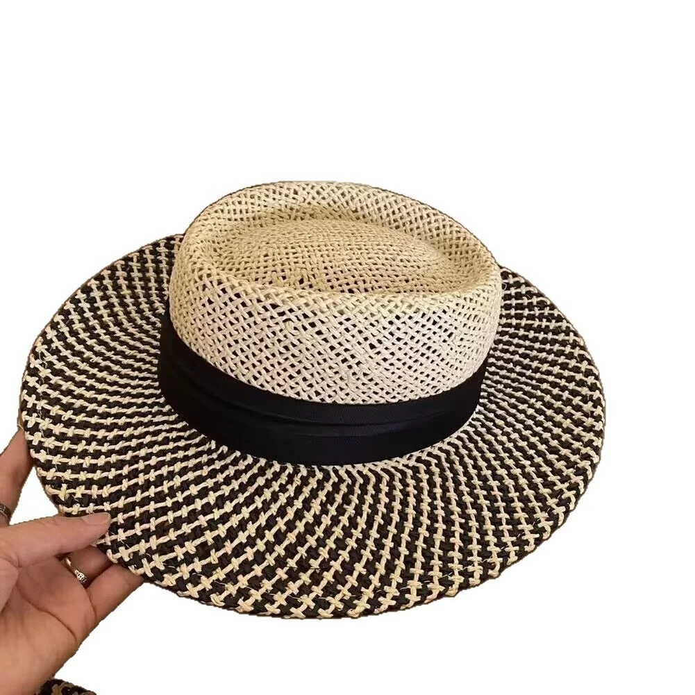 Breathable Women's Wide Brim Sun Hat in Striped Design Lightweight Paper Straw Material for Travel Beach Garden Activities