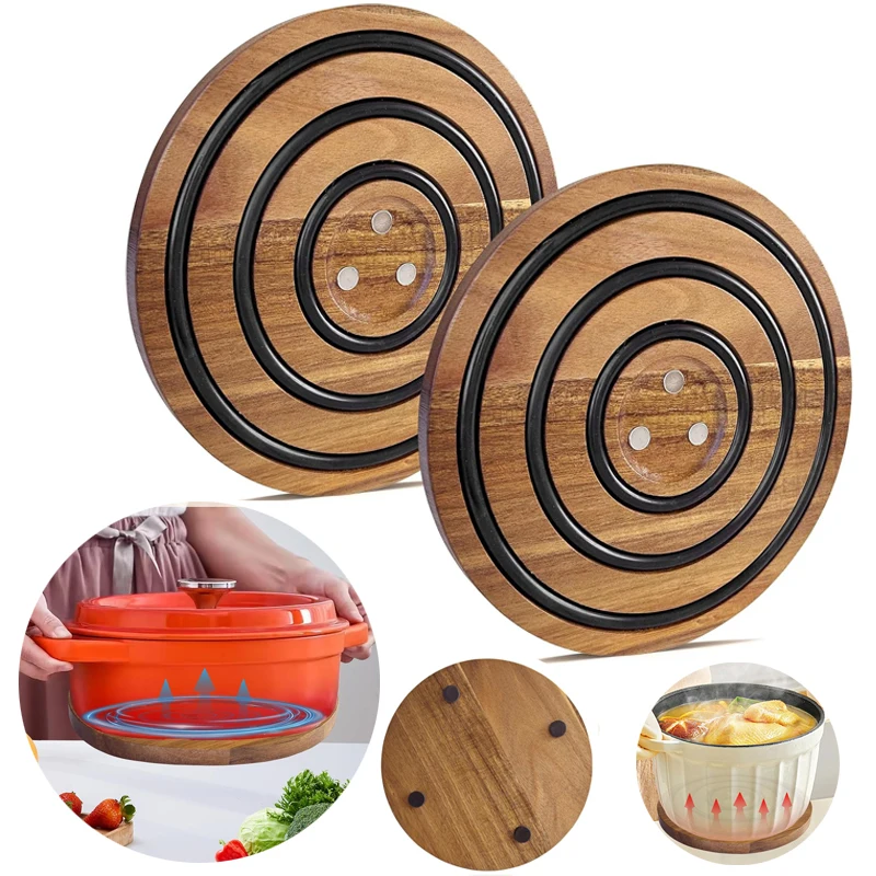 Kitchen Round Wooden Magnetic Sand Pot Pad Kitchen Heat Resistant Mat for Hot Pots Pans Stove Top Insulator Kitchen Tool