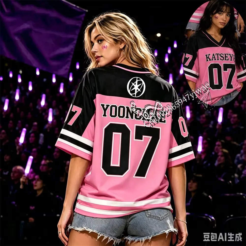 KATSEYE Wild World Tour Pink and Black Color Hoodie Glasses Gift Box T-shirt Daniela Yoonchae Member's Summer Unisex T-shirt