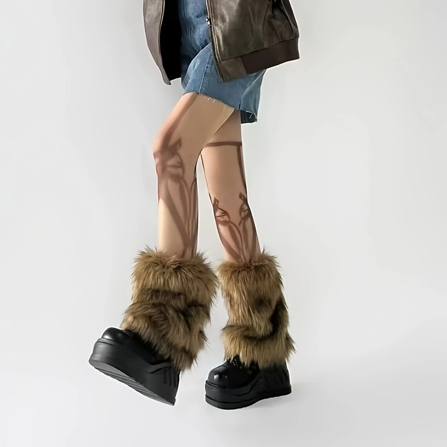 Nouveau Y2k Vintage fausse fourrure jambières fille chaude Harajuku hiver chaud fourrure bottes couverture chaussettes Jk Punk Hiphop Cosplay accessoires