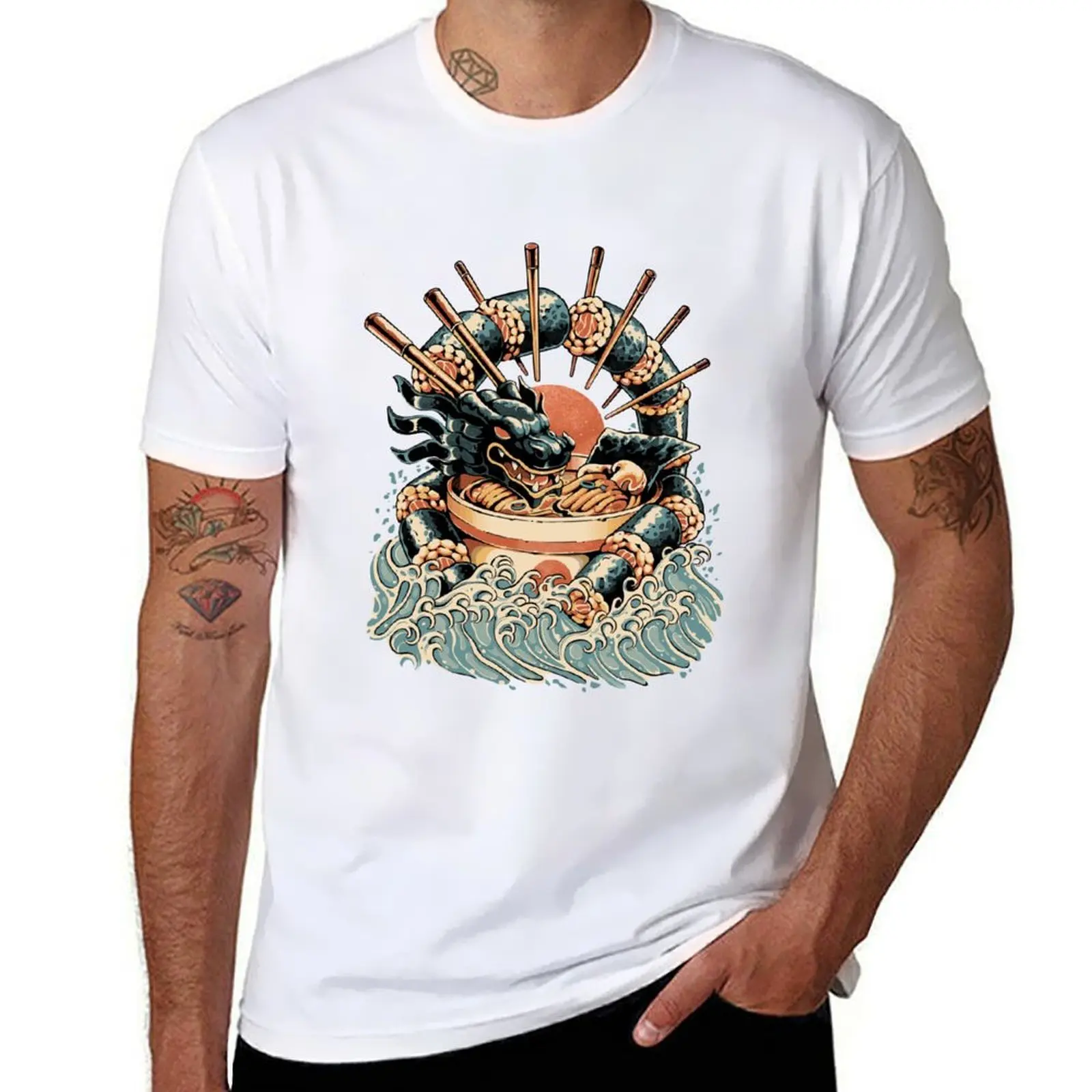 

Dragon Sushi Ramen - Black Version T-Shirt cotton t shirts man 100% man t shirts for men T-Shirt