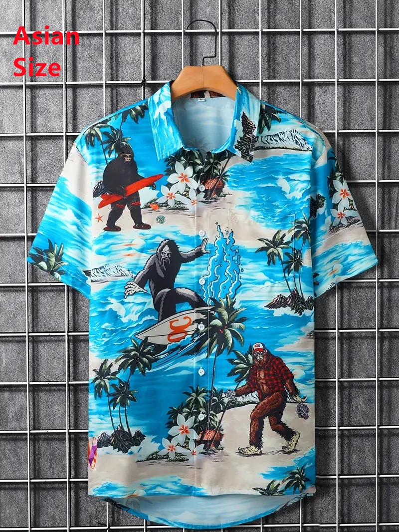 

Funny The Monkey 3D Print Beach Man Shirts Casual Hawaii Beach Shirt Holiday Male Short Sleeve Animal Women Blouses Button Tees