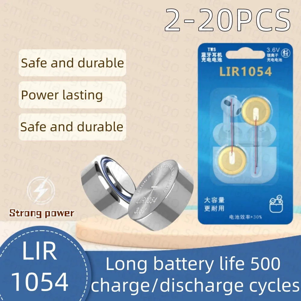 2-20PCS 3.6V 45mAh LIR1054 Steel Shell Button Battery for TWS Bluetooth Headset Battery