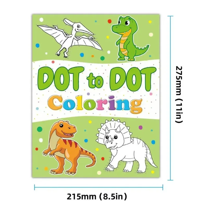 Funny Children's Dot to Dot Drawing Coloring Books DIY Cartoon Animals Dinosaur Coloring book Kids Arts Craft for Montessori Toy