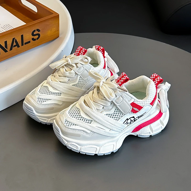 Little Girls Platform Casual Sneakers 2026 New Summer Kids Mesh Sports Sneakers Soft Sole Comfort Versatile Chic School Trainers