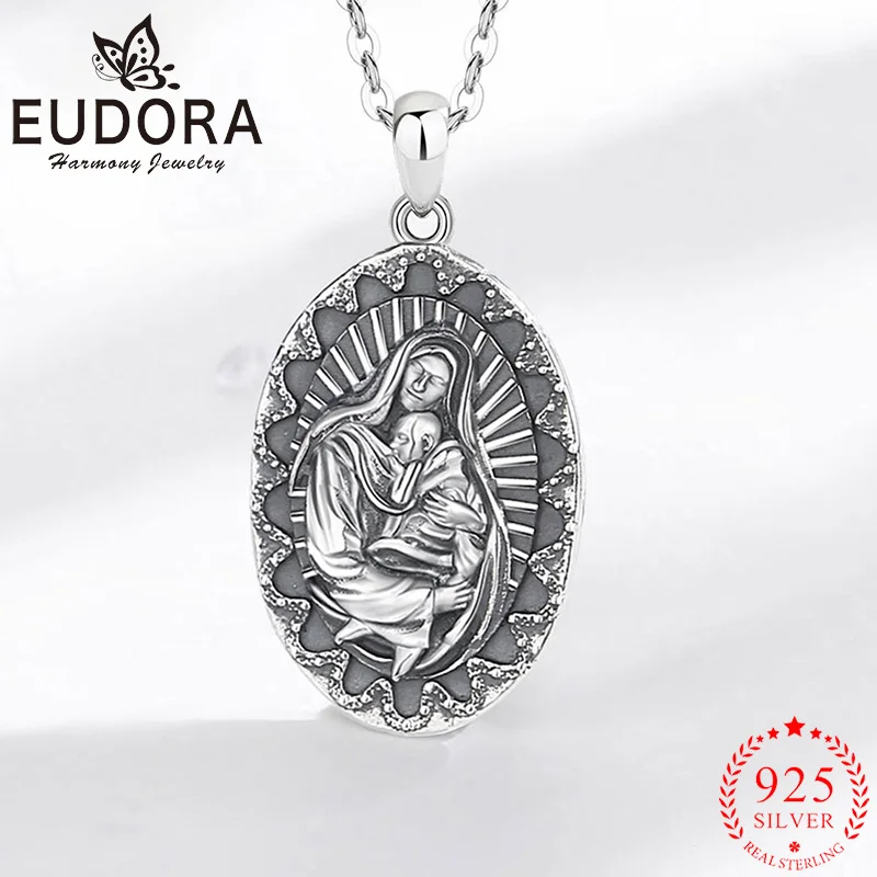 

Eudora 925 Sterling Silver Virgin Mary Necklace Sacred Heart Cross Amulet Virgen de Guadalupe Pendant Religion Jewelry for Women