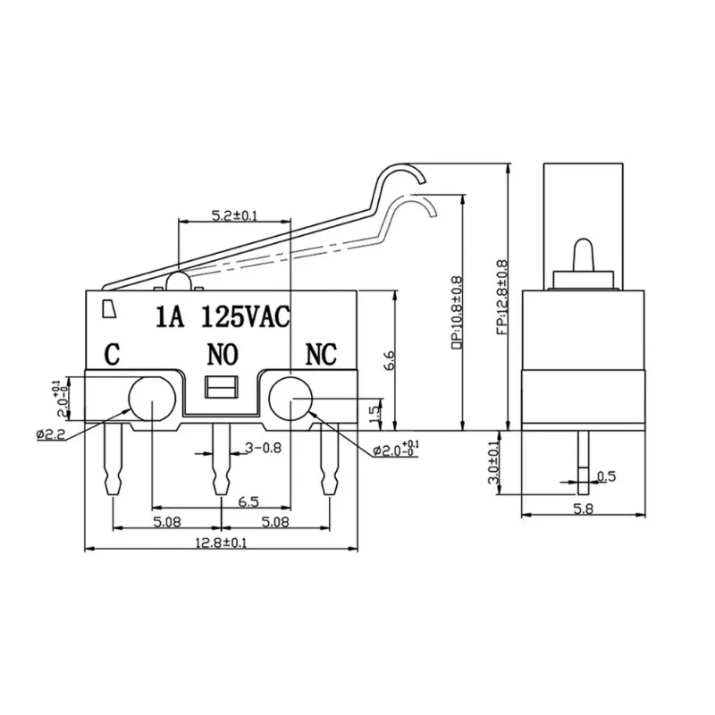 1PCS ขนาดเล็กจํากัด Microswitch รถสวิทช์ล้อเลื่อน Microswitch เท้าโค้ง Arc Handle Microswitch แผ่นสวิทช์