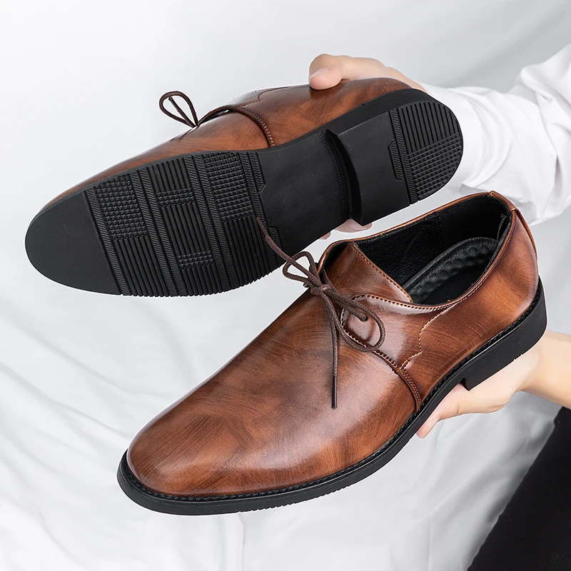 

Men Derby Shoes Solid Color Lace Fashion Business Formal Banquet Men Shoes Size 38-46